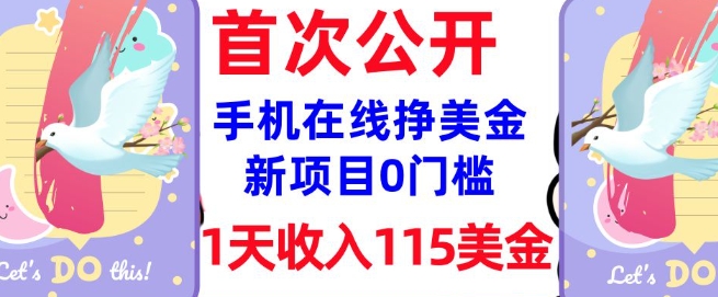 在线挣美金新项目，0门槛，1天收入115美刀，无脑操作，真正被动收入-小白网创