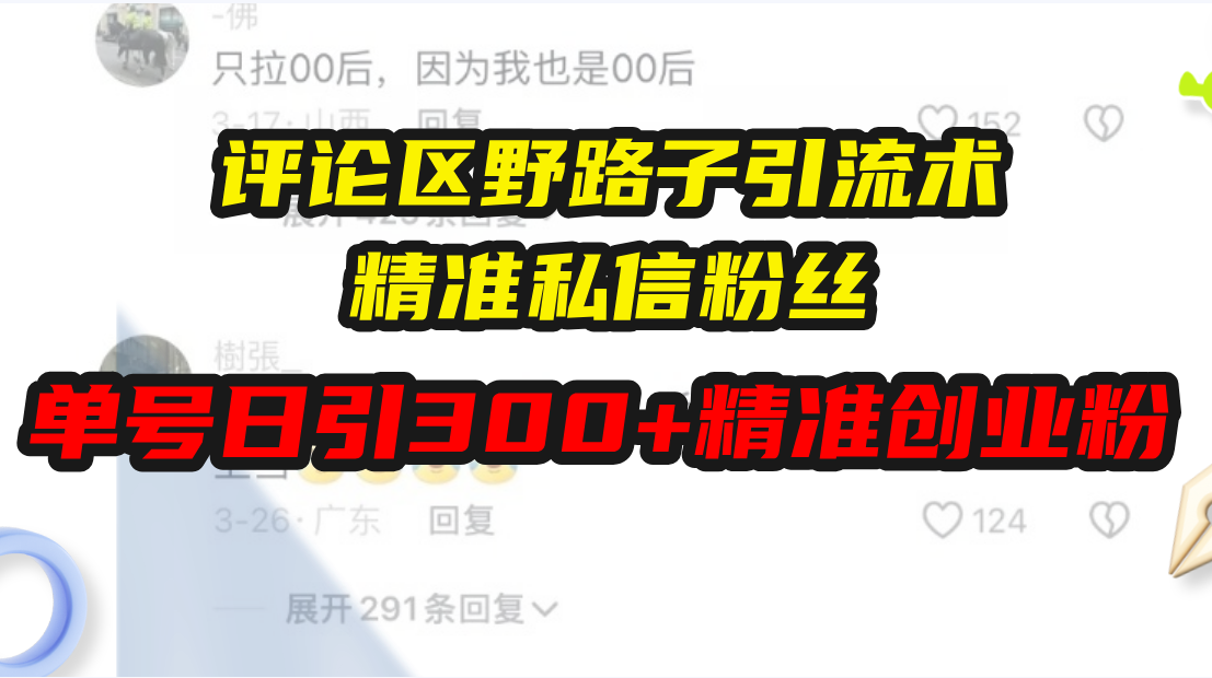 （13676期）评论区野路子引流术，精准私信粉丝，单号日引流300+精准创业粉-小白网创