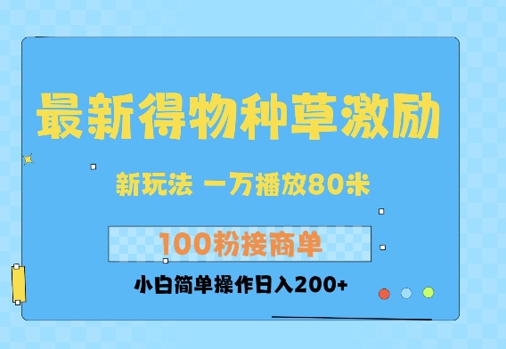 最新得物创作者收益玩法，一万播放100+，后续接广告变现，小白简单操作日入200+-小白网创