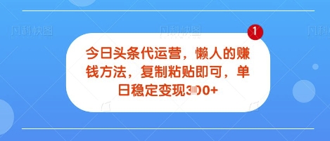今日头条代运营，无需自己运营，每天花费十秒钟发布视频，单日稳定变现3张【揭秘】-小白网创