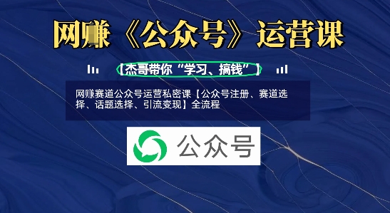网创赛道公众号运营私密课【公众号注册、赛道选择、话题选择、引流变现】全流程-小白网创