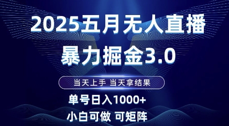 2025五月无人直播暴力掘金3.0，当天上手，当天拿结果，单号日入1k+小白可做可矩阵【揭秘】-小白网创