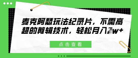 麦克阿瑟玩法纪录片，不需高超的剪辑技术，轻松月入1w+-小白网创