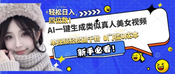 AI一键生成接近真人美女视频，单视频轻松破千粉，操作简单-小白网创