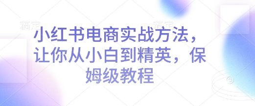小红书电商实战方法，让你从小白到精英，保姆级教程-小白网创