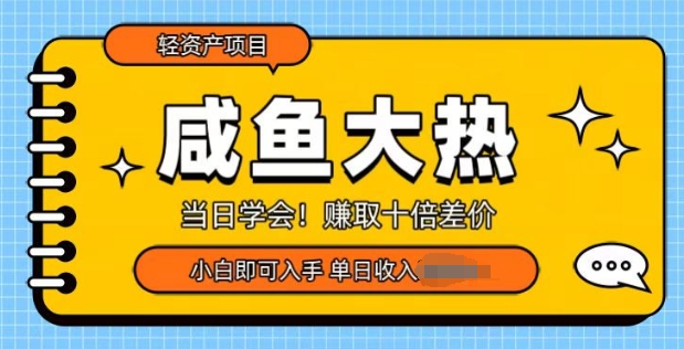 咸鱼大热轻资产类项目，当日学会，赚取十倍差价，小白即可入手-小白网创