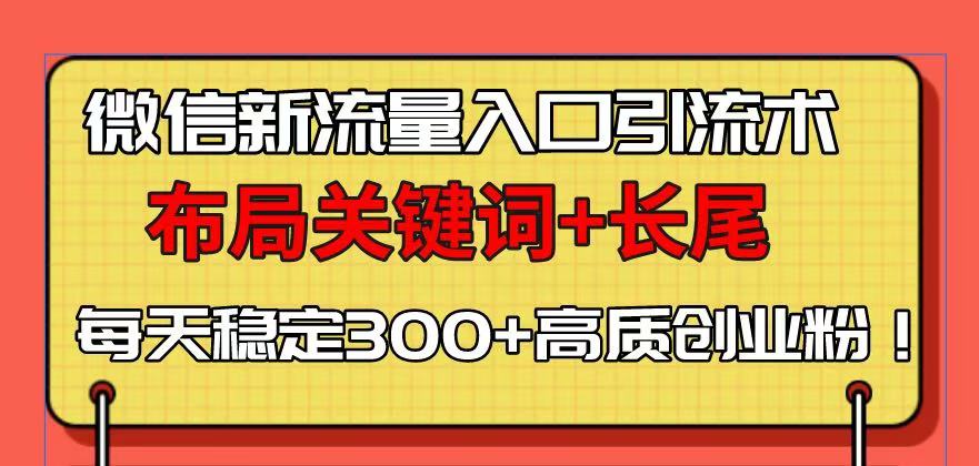 （13897期）微信新流量入口引流术，布局关键词+长尾，每天稳定300+高质创业粉！-小白网创
