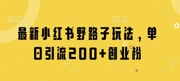 最新小红书野路子玩法，单日引流200+创业粉-小白网创