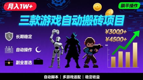 三款游戏自动搬砖，月入1W+，长期稳定收益副业项目，全程躺平操作【揭秘】-小白网创