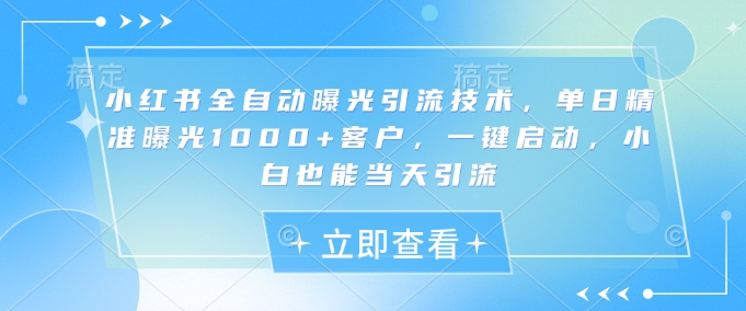 小红书全自动曝光引流技术，单日精准曝光1000+客户，一键启动，小白也能当天引流【揭秘】-小白网创