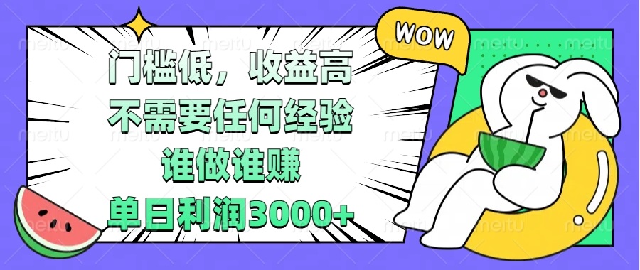（13651期） 门槛低，收益高，不需要任何经验，谁做谁赚，单日利润3000+-小白网创