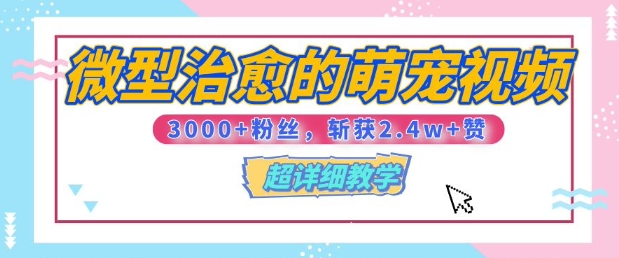 【揭秘】微型治愈的萌宠视频，3000+粉丝，6秒的视频斩获2.4w+赞【附详细教程】-小白网创