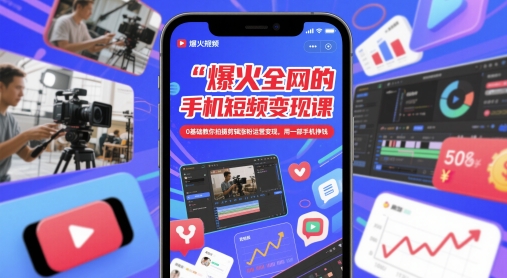 爆火全网的手机短视频变现课，0基础教你拍摄剪辑涨粉运营变现，用一部手机挣钱-小白网创