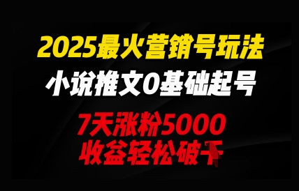 2025最火营销号玩法：小说推文0基础起号，7天涨粉5000，收益轻松破k-小白网创
