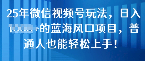25年微信视频号玩法，日入几张的蓝海风口项目，普通人也能轻松上手!-小白网创