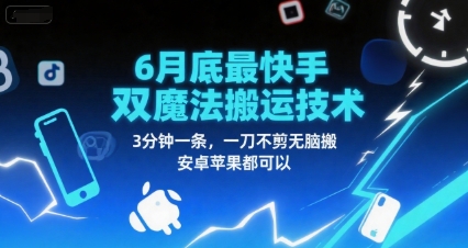 6月底最新快手双魔法搬运技术，3分钟一条，一刀不剪无脑搬，安卓苹果都可以-小白网创