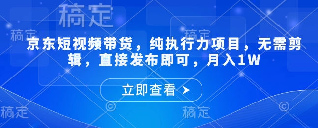 京东短视频带货，纯执行力项目，无需剪辑，直接发布即可，月入1W-小白网创