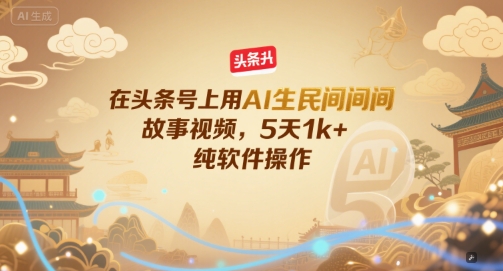 在头条号上用AI生民间故事视频，5天1k+，纯软件操作-小白网创
