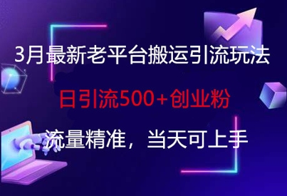 3月最新老平台搬运引流玩法，日引流500+创业粉，流量精准，当天可上手-小白网创