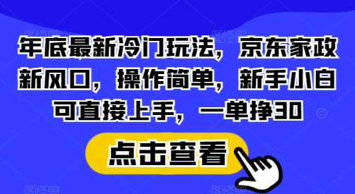 年底最新冷门玩法，京东家政新风口，操作简单，新手小白可直接上手，一单挣30【揭秘】-小白网创