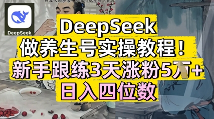 DeepSeek做养生号实操教程，新手跟练3天涨粉5W+，日入三位数-小白网创