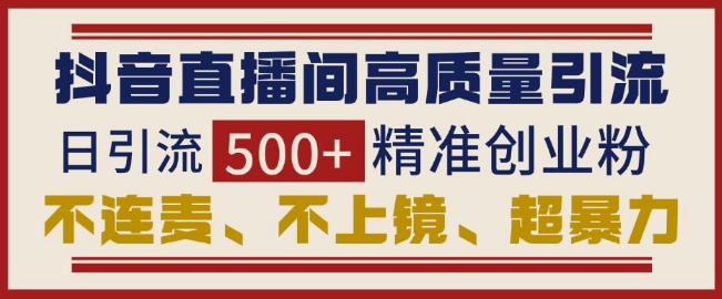 抖音直播间引流创业粉，无需连麦、不用上镜、超暴力，日引流500+高质量精准创业粉-小白网创