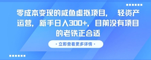 零成本变现的咸鱼虚拟项目， 轻资产运营，新手日入3张+，目前没有项目的老铁正合适-小白网创