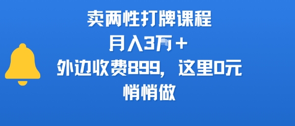 卖两性打牌课程，月入3W+外边收费899的课程，这里0元，悄悄做-小白网创