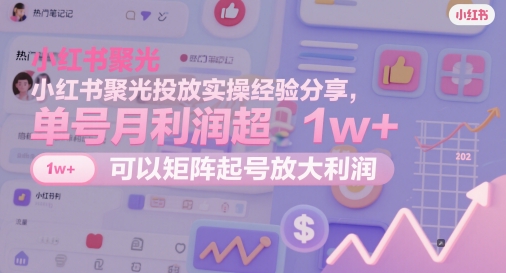 小红书聚光投放实操经验分享，单号月利润超1w+，可以矩阵起号放大利润-小白网创