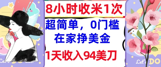 在家轻松挣美金，超简单，1天收入94刀，0门槛，8小时收米1次-小白网创