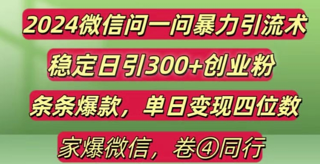 2024最新微信问一问暴力引流300+创业粉,条条爆款单日变现四位数【揭秘】-小白网创