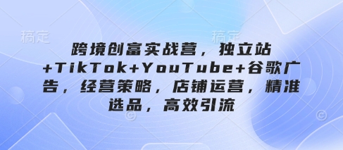 跨境创富实战营，独立站+TikTok+YouTube+谷歌广告，经营策略，店铺运营，精准选品，高效引流-小白网创