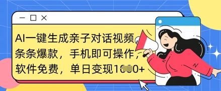 AI一键生成亲子对话视频，条条爆款，一部手机即可操作，单日变现数张-小白网创