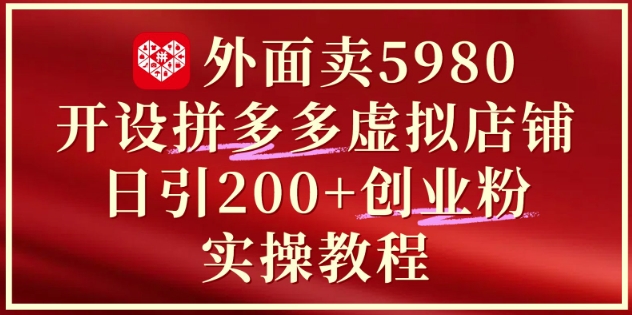 外面卖5980开设拼多多虚拟店铺：单日引流200+创业付费粉实战教程-小白网创