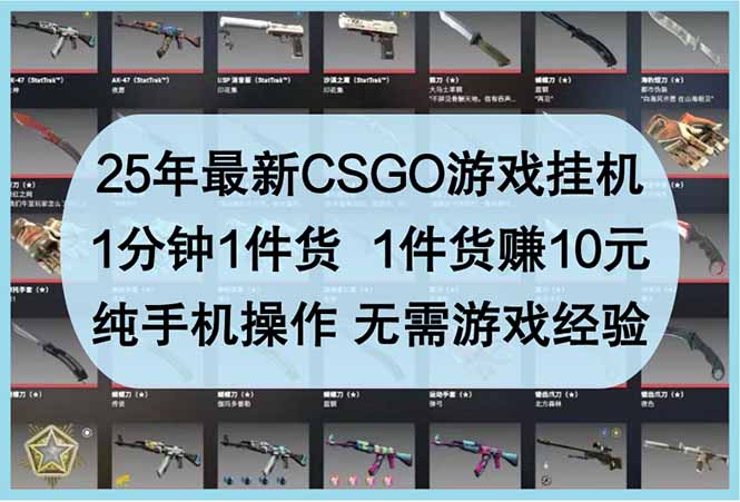 （14439期）25年最新CSGO游戏挂机，1分钟1件货，1件货赚10元 纯手机操作 无需游戏经验-小白网创