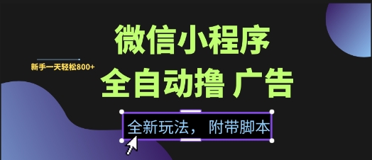 微信小程序全自动撸广告项目，彻底解决没流量的问题，新手一天8张+【揭秘】-小白网创