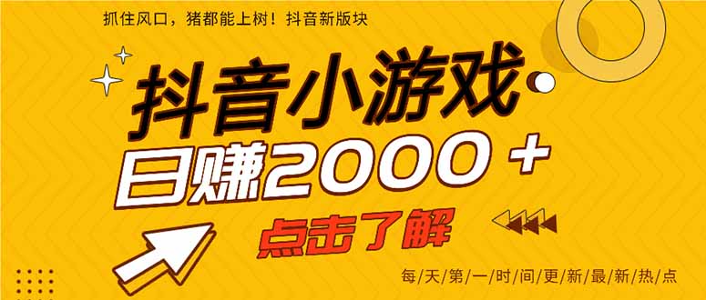 （14319期）抖音小游戏，最新风口项目，亲测单游戏2000+感兴趣点击了解。-小白网创