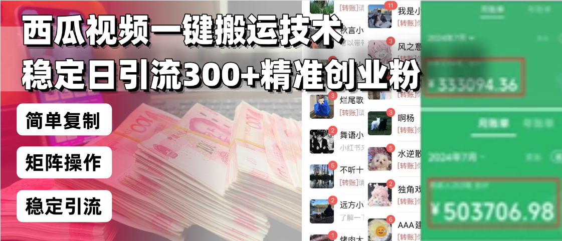 （13961期）西瓜视频一键搬运技术，稳定日引流300+精准创业粉，简单可复制给团队，…-小白网创