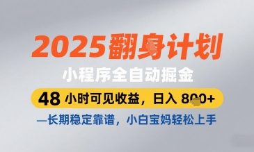 2025小程序全自动掘金，48 小时可见收益，日入8张，长期稳定靠谱，小白宝妈轻松上手【揭秘】-小白网创