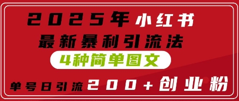 2025年小红书最新暴利引流法，4种简单图文，单号日引流200+创业粉(附无脑抄模板)-小白网创