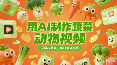 用AI制作蔬菜动物视频，流量非常好，单日变现几张-小白网创