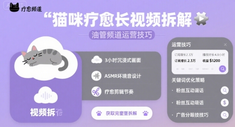 猫咪疗愈长视频拆解 &油管频道运营技巧-小白网创