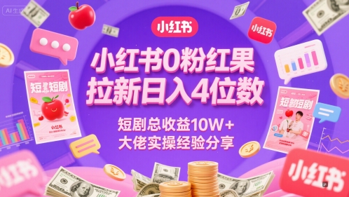 小红书0粉红果短剧拉新日入4位，数短剧总收益10W+大佬实操经验分享-小白网创