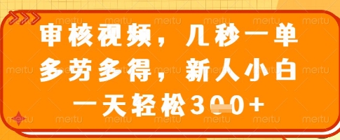 审核视频，几秒一单，多劳多得，新人小白一天轻松3张【揭秘】-小白网创