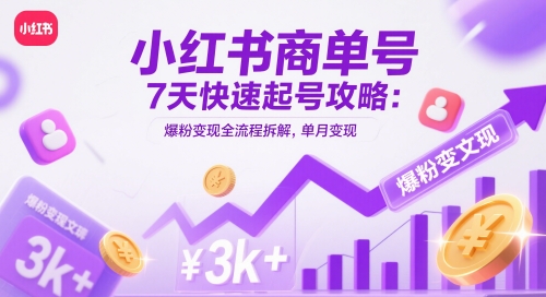 小红书商单号7天快速起号攻略：爆粉变现全流程拆解，单月变现3k+-小白网创