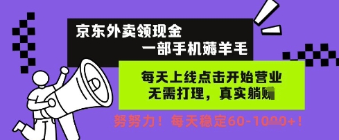 京东外卖领现金，一部手机薅羊毛，每天上线动动手指，无需打理，每天保底60+，每天就是如此轻松【揭秘】-小白网创