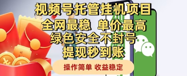 视频号托管挂G项目全网最稳，单价最高，绿色安全不封号提现秒到账，操作简单，收益稳定【揭秘】-小白网创