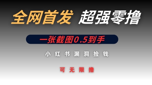 全网首发无限零撸捡钱项目，小红书一张截图0.5元可无限零撸-小白网创