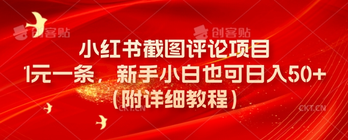 小红书截图评论项目，1元一条，新手小白也可日入50+(附详细教程)-小白网创