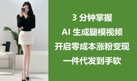 3分钟掌握AI生成腿模视频，开启零成本涨粉变现，一件代发到手软-小白网创